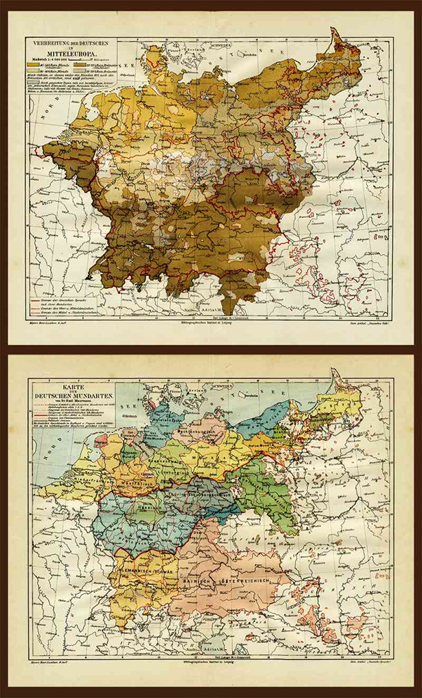 Deutsches Volk deutsche Sprache Mundarten alte Karte xz