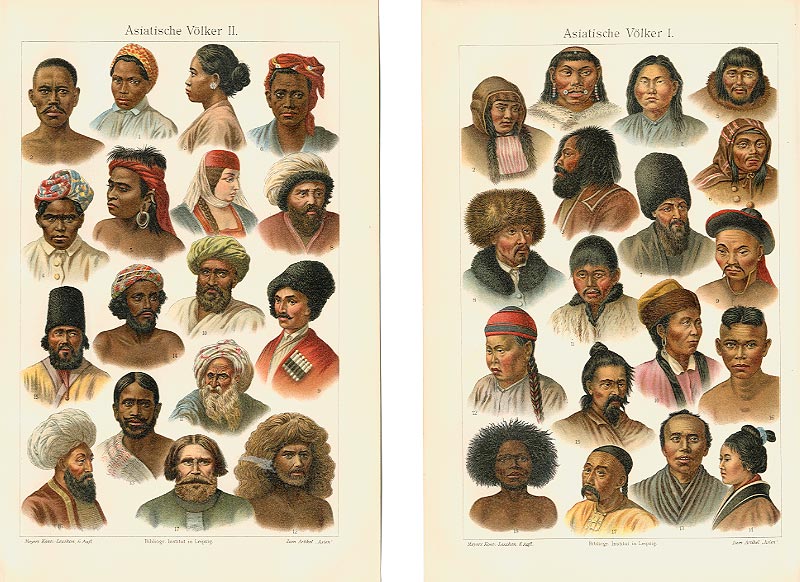 Asien V�lker Kultur Karten China Indien Originale xz