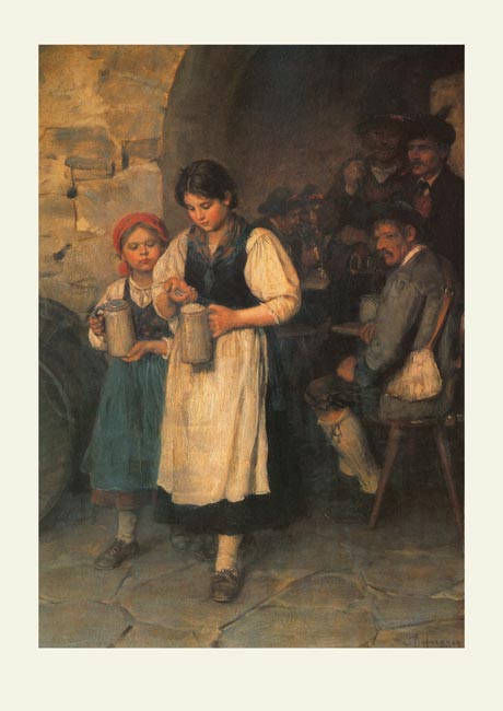 Beim Bierholen Ma�krug v Franz Defregger  Faksimile  60